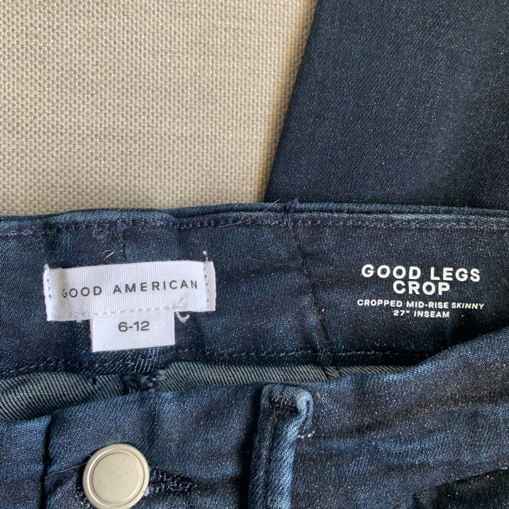 Good American Dark Indigo Good Legs Crop High-Rise Jeans - Picture 2 of 3